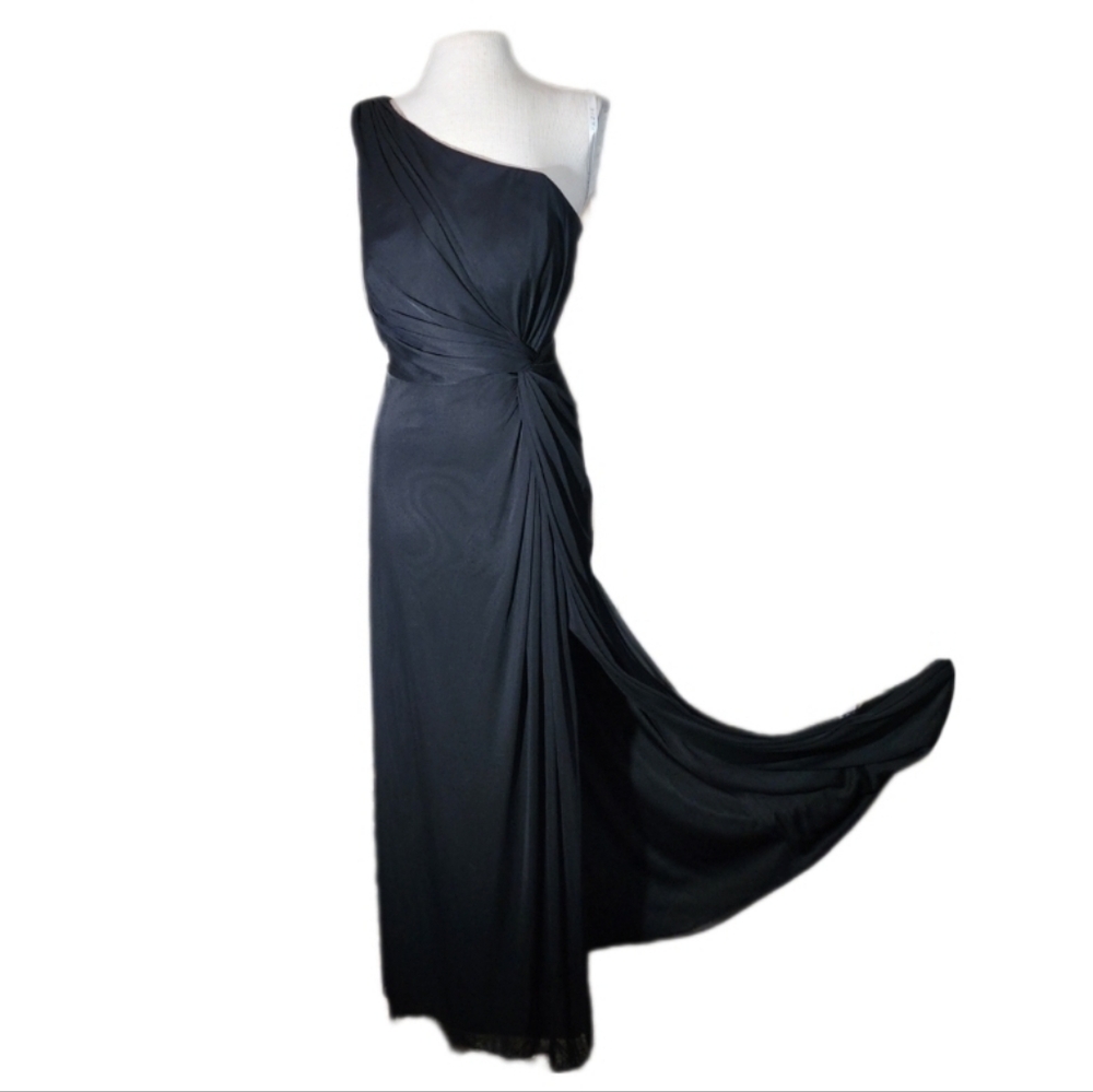 Azazi One Dress Vintage Shoulder Front Side Slit Formal Maxi Black Plus Size M - Picture 11 of 17